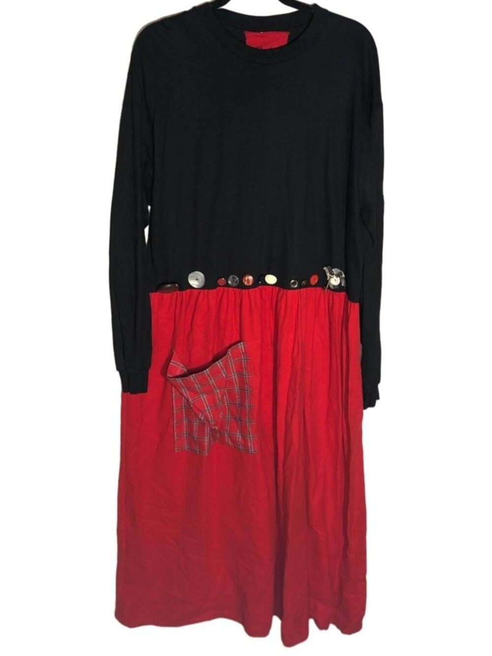 Paula dress long sleeve long pocket red black buttons extra large READ
